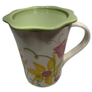Starbucks Coffee Mug 2006 Floral 13 oz w/‎ Green Lid Steep Rest EUC